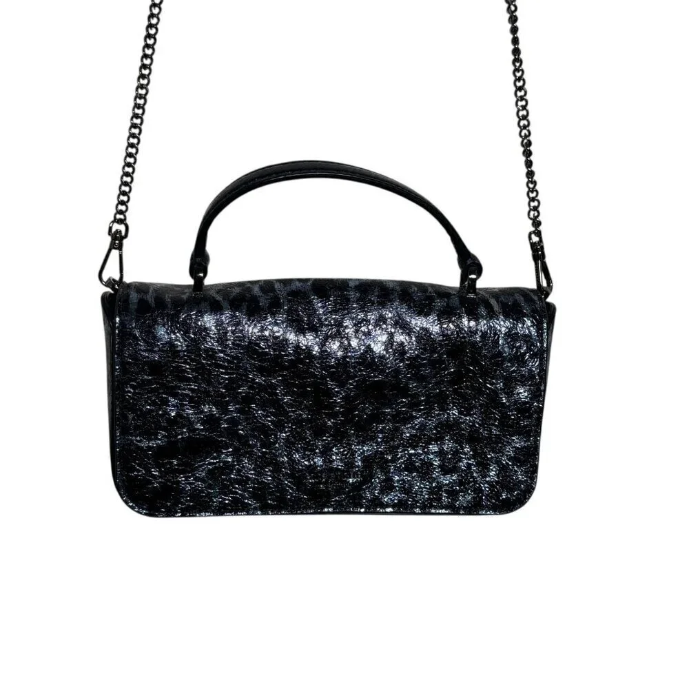 Kate Spade Market crossbody Top Handle Bag Collins Leopard Metallic Blue Sample